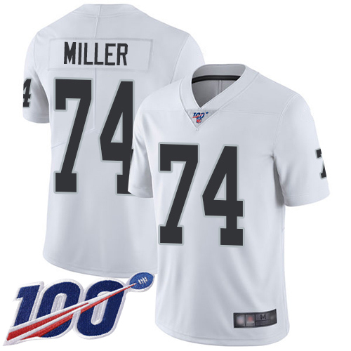 Men Oakland Raiders Limited White Kolton Miller Road Jersey NFL Football #74 100th Season Vapor Jersey